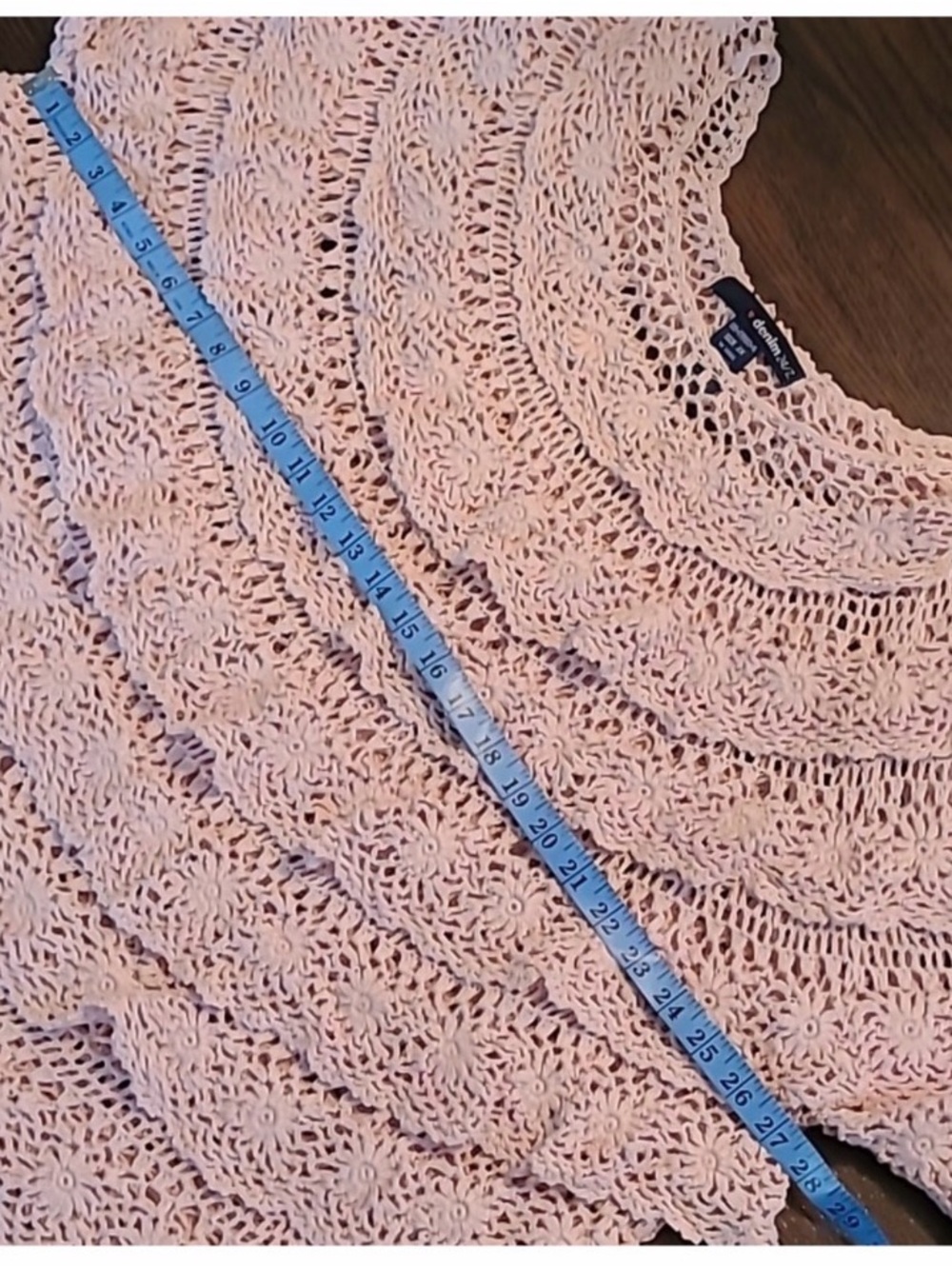 Denim&Co Pink Crochet Floral Lace Top - Picture 8 of 12
